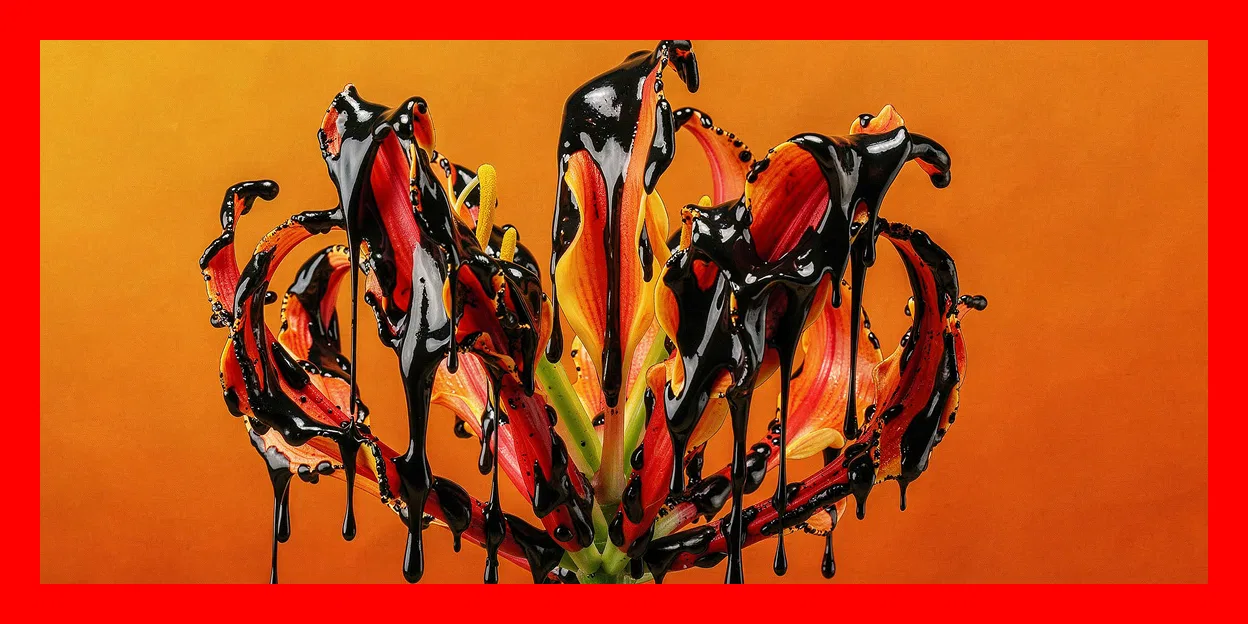Dense material takeover obscuring the flower